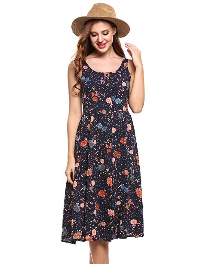 Floral Print Flowy Party A Line Midi Dress - Image 4