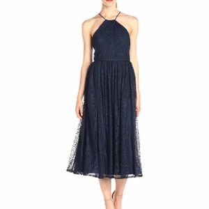Vera Wang Tee Length Halter Lace Cocktail Midi Dress
