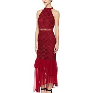 Social Graces High Neck Sleeveless Guipure Lace Cocktail Midi Dress