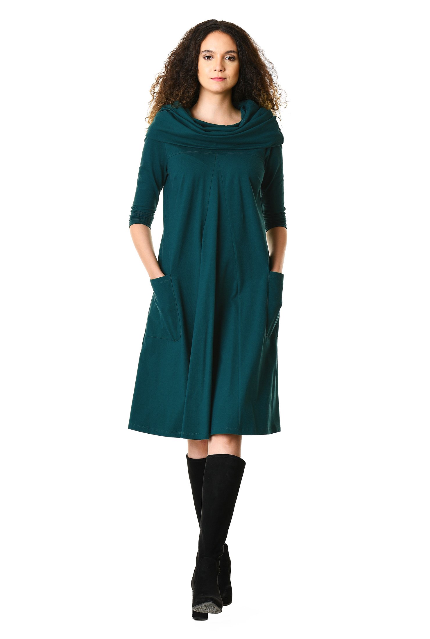 COWL NECK COTTON KNIT DRESS