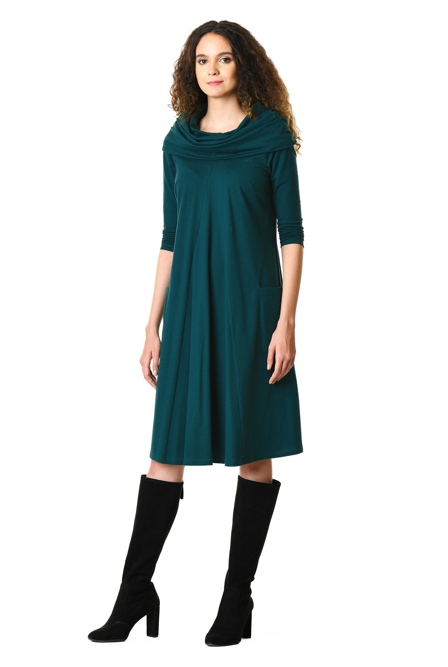 COWL NECK COTTON KNIT DRESS