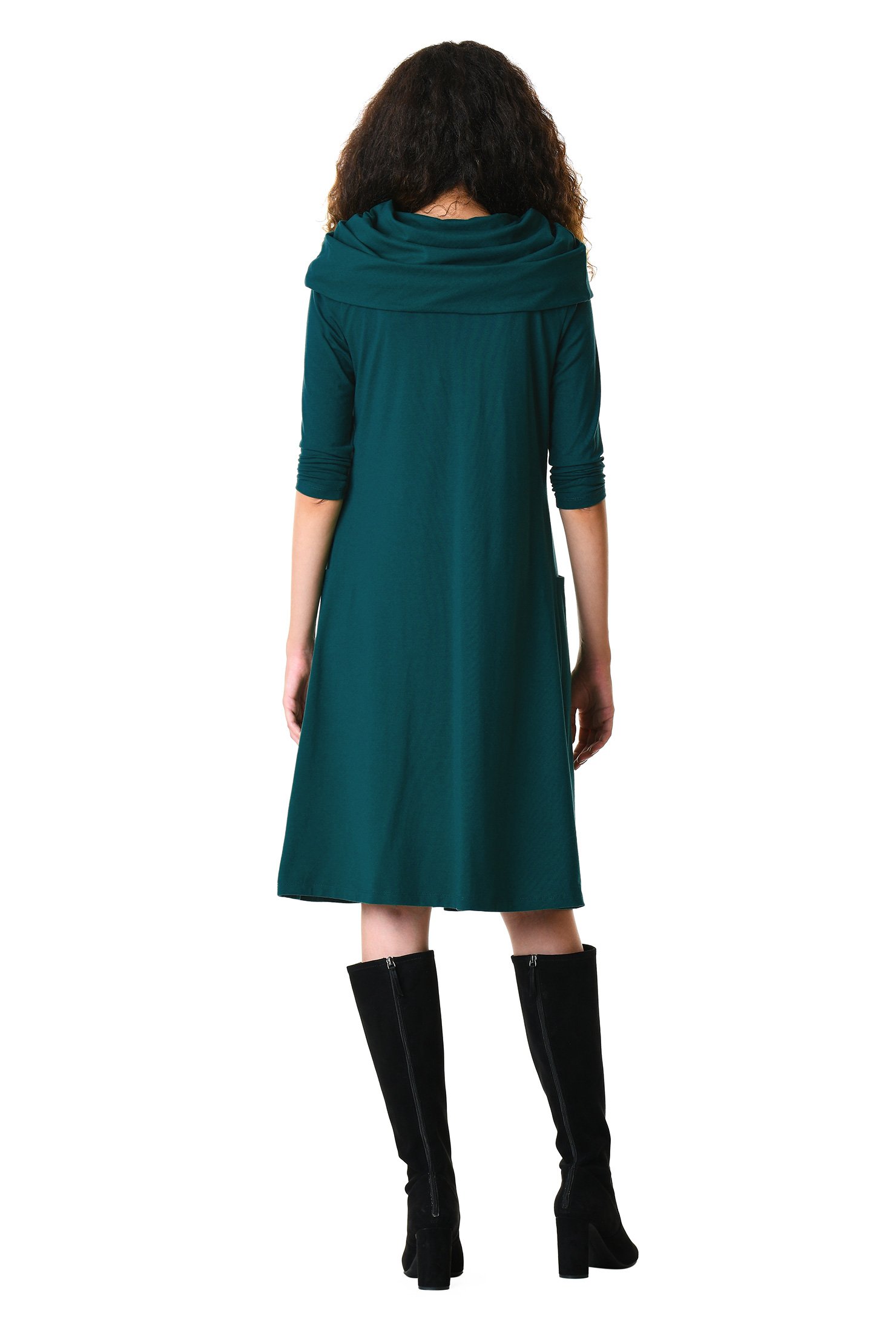 COWL NECK COTTON KNIT DRESS