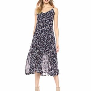 Le Mou Women's Sleeveless Floral Print Waist Tie Up Midi Length Feminine Dress