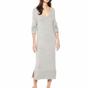 Wool Blend V-Neck Sweater Midi Dress