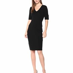 Amazon Brand - Lark & Ro Women's Half Sleeve V-Neck Sheath Sweater Dress with Buttons