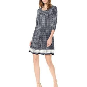 Amazon Brand - Lark & Ro Women's Jersey Three Quarter Sleeve Pleated Dress