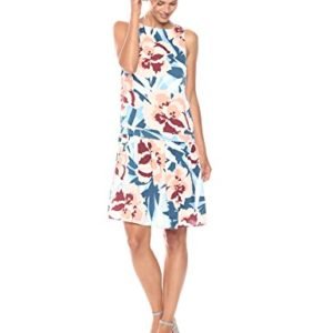 PARIS SUNDAY Women's Sleeveless Drop Waist A-Line Short Dress with Banded Detail