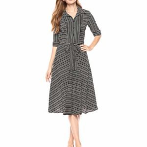 Gabby Skye Women's Elbow Sleeve V-Neck Crepe A-line Dress