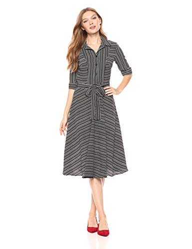 Gabby Skye Women's Elbow Sleeve V-Neck Crepe A-line Dress