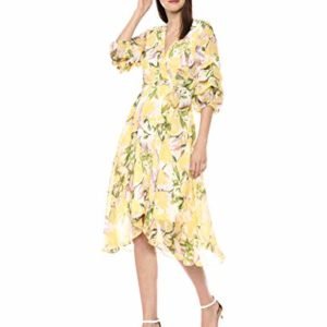 Gabby Skye Women's Elbow Sleeve V Neck Midi A-line Dress