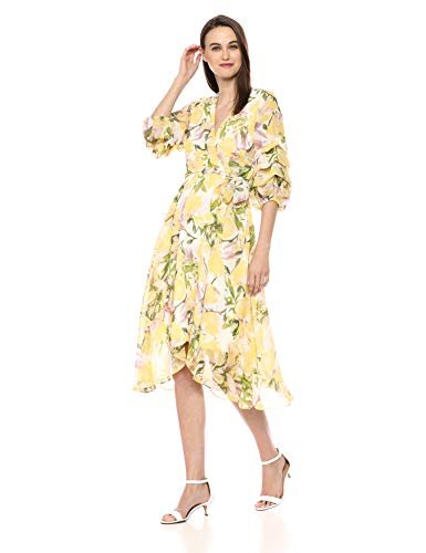 Gabby Skye Women's Elbow Sleeve V Neck Midi A-line Dress