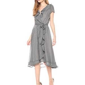 Gabby Skye Women's Short Sleeve Stripe Ruffled Dress