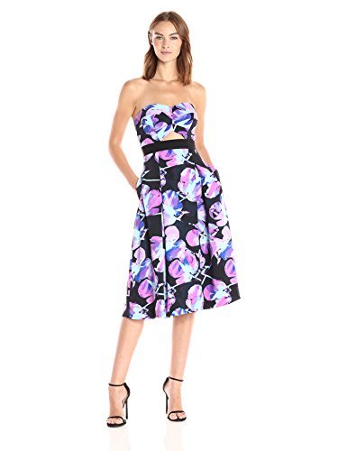 RACHEL Rachel Roy Women's Strapless Printed Fit and Flare Midi