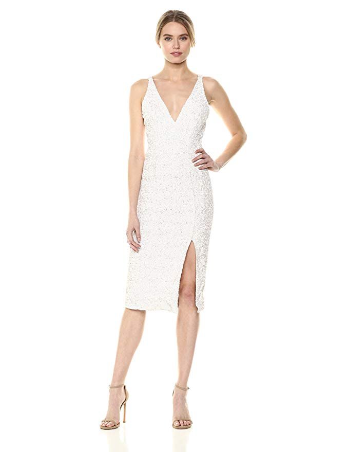 Dress the Population Women's Camilla Plunging Sequin Sleeveless Bodycon Midi Sheath Dress - Image 4