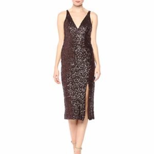 Dress the Population Women's Camilla Plunging Sequin Sleeveless Bodycon Midi Sheath Dress