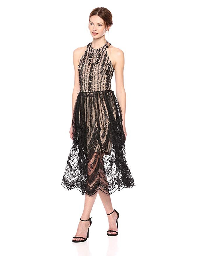 Dress the Population Women's Valerie Halter Top Floral Lace Midi Dress - Image 4