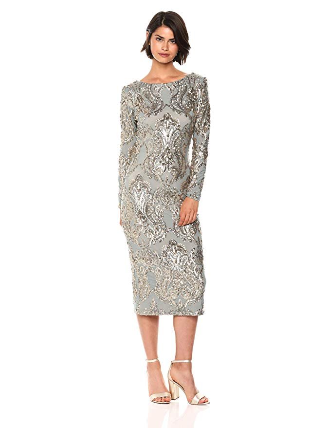 emery long sleeve sequin cocktail dress Dress The Population Emery Sequin Dress - Black