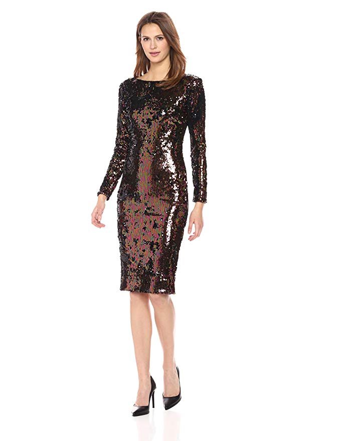 Dress the Population Women's Emery Long Sleeve Stretch Sequin Midi Sheath - Midi Length Dress Deals & Offers Dress the Population Women's Emery Long Sleeve Stretch Sequin Midi Sheath - Midi Length Dress Deals & Offers