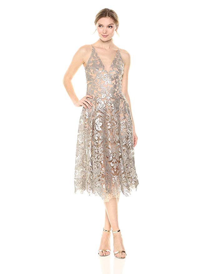 Dress the Population Women's Blair Plunging Fit and Flare Midi Dress - Midi Length Dress Deals & Offers Dress the Population Women's Blair Plunging Fit and Flare Midi Dress - Midi Length Dress Deals & Offers