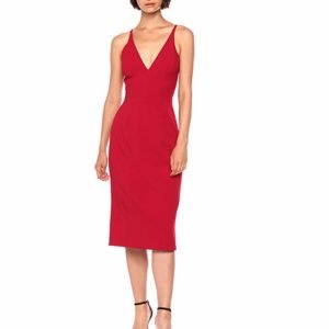 Dress the Population Women's Lyla Plunging Sleeveless Fitted Midi Sheath Dress