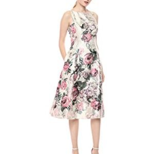 Adrianna Papell Women's Printed Jacquard Sleeveless Tea-Length Dress