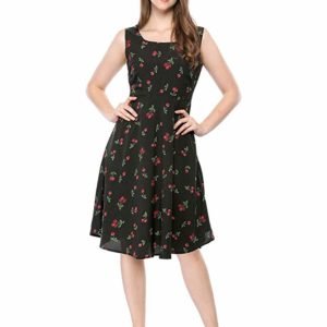 Allegra K Women's Sleeveless Vintage 1950s Swing Cherry Print Midi Flare Dress