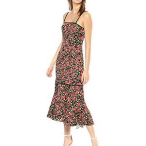 C/Meo Collective Women's Outline Floral Print Sleeveless Midi Dress with Flounce Hem